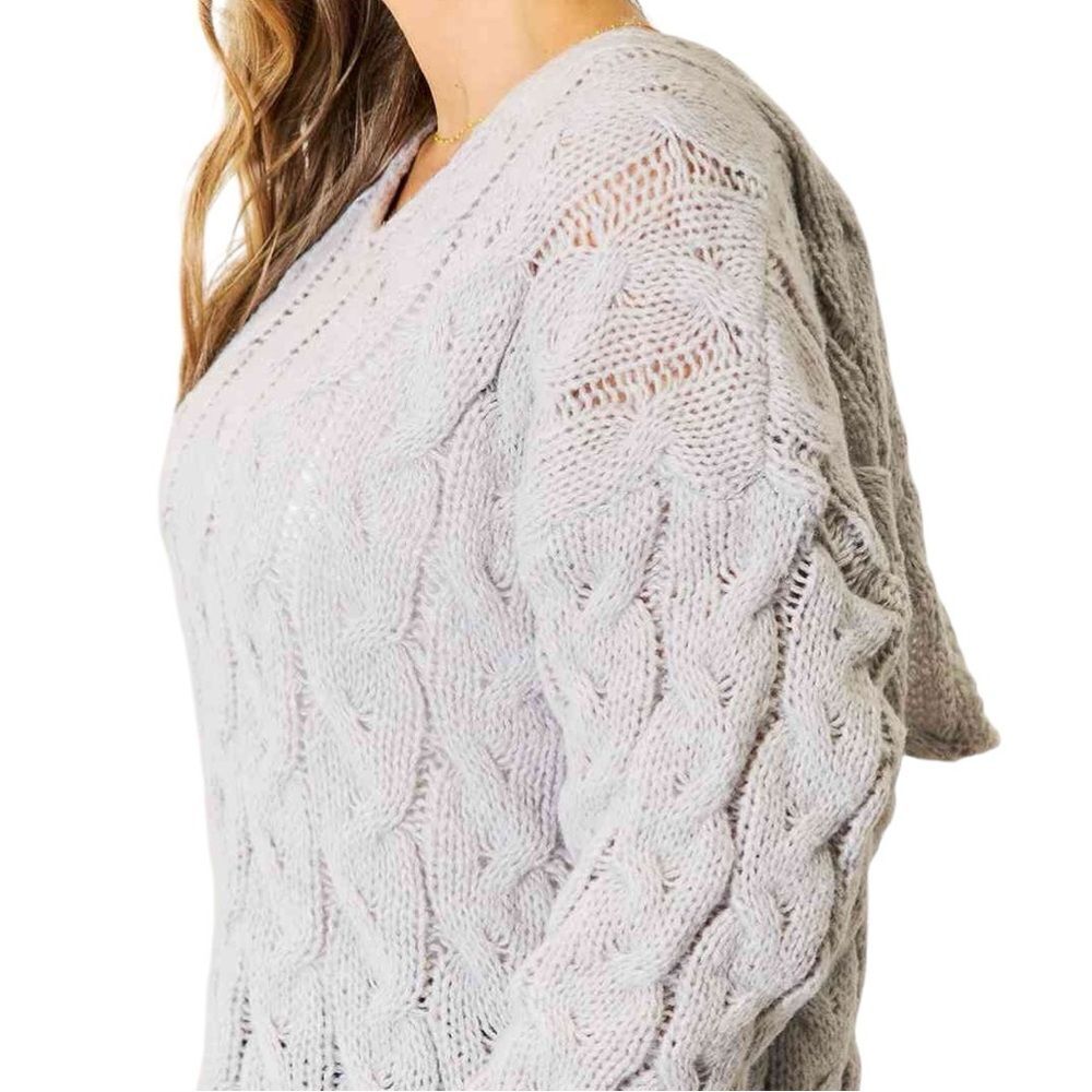 Gray Cable-Knit Hooded Sweater NWT - Woven Right - Picture 7 of 15